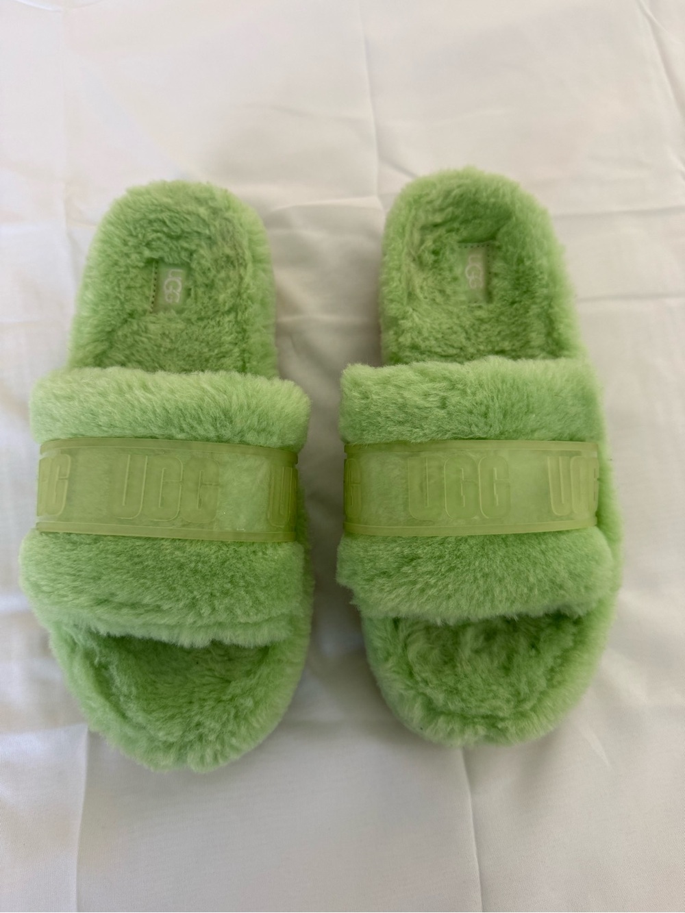 UGG Green Fluff Slide Platform Slippers